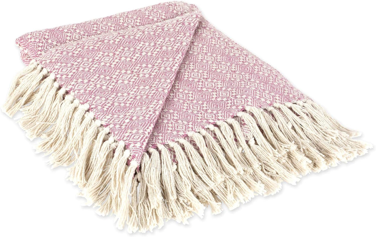 Aqua Cotton Diamond Patterned Blanket Throw with Fringe, 50 x 60 K696999