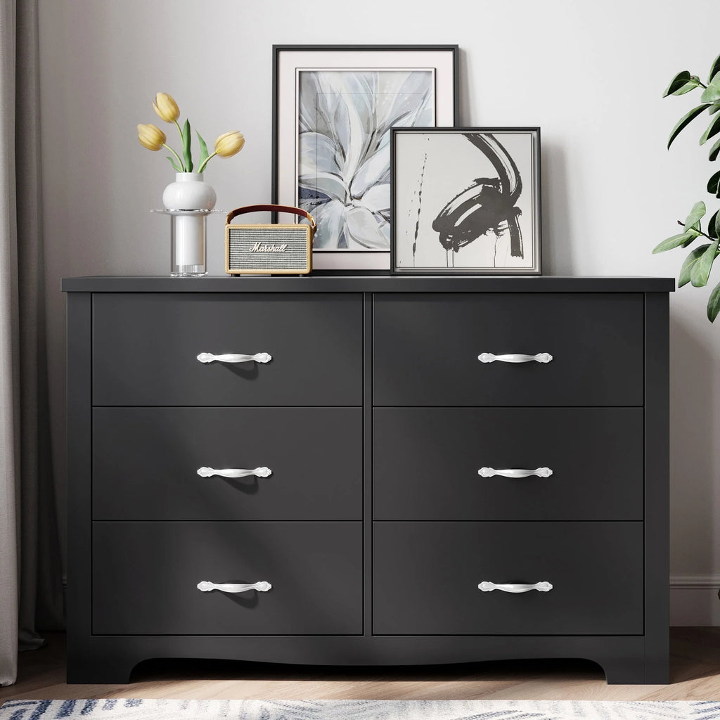 Black 6 Drawer Double Dresser J9851