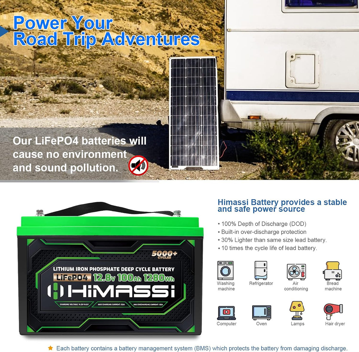 12V 100Ah LiFePO4 Battery 50A BMS Deep Cycle Battery Pack X568