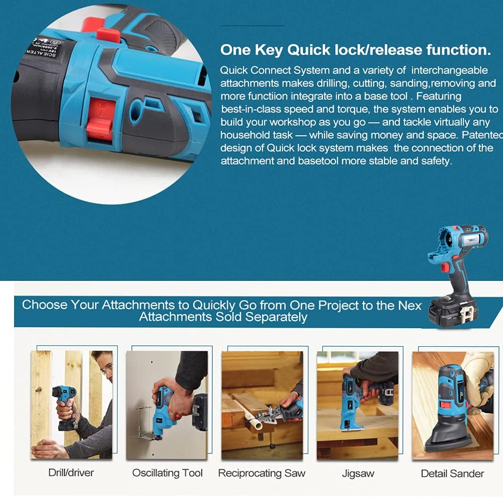 20V MAX Power Tool Combo Kit with Case, 4-Tool Attachments Drill, Reciprocating Saw, Oscillating Tool, Sander A176