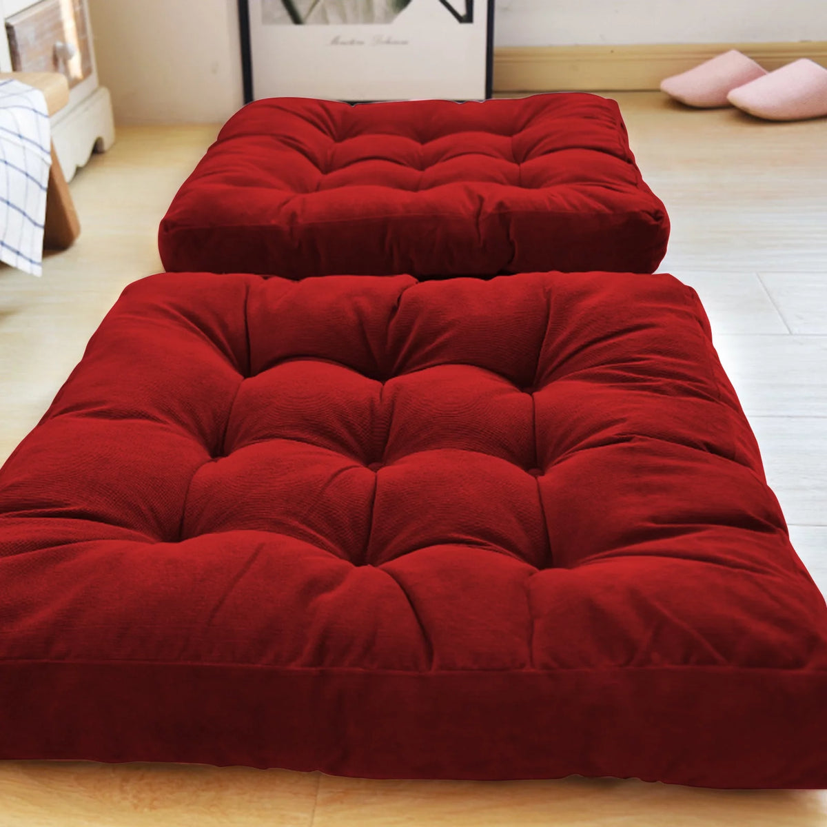 22 Inch Square Cotton Floor Pillow, 2Pcs Wine Red N675880