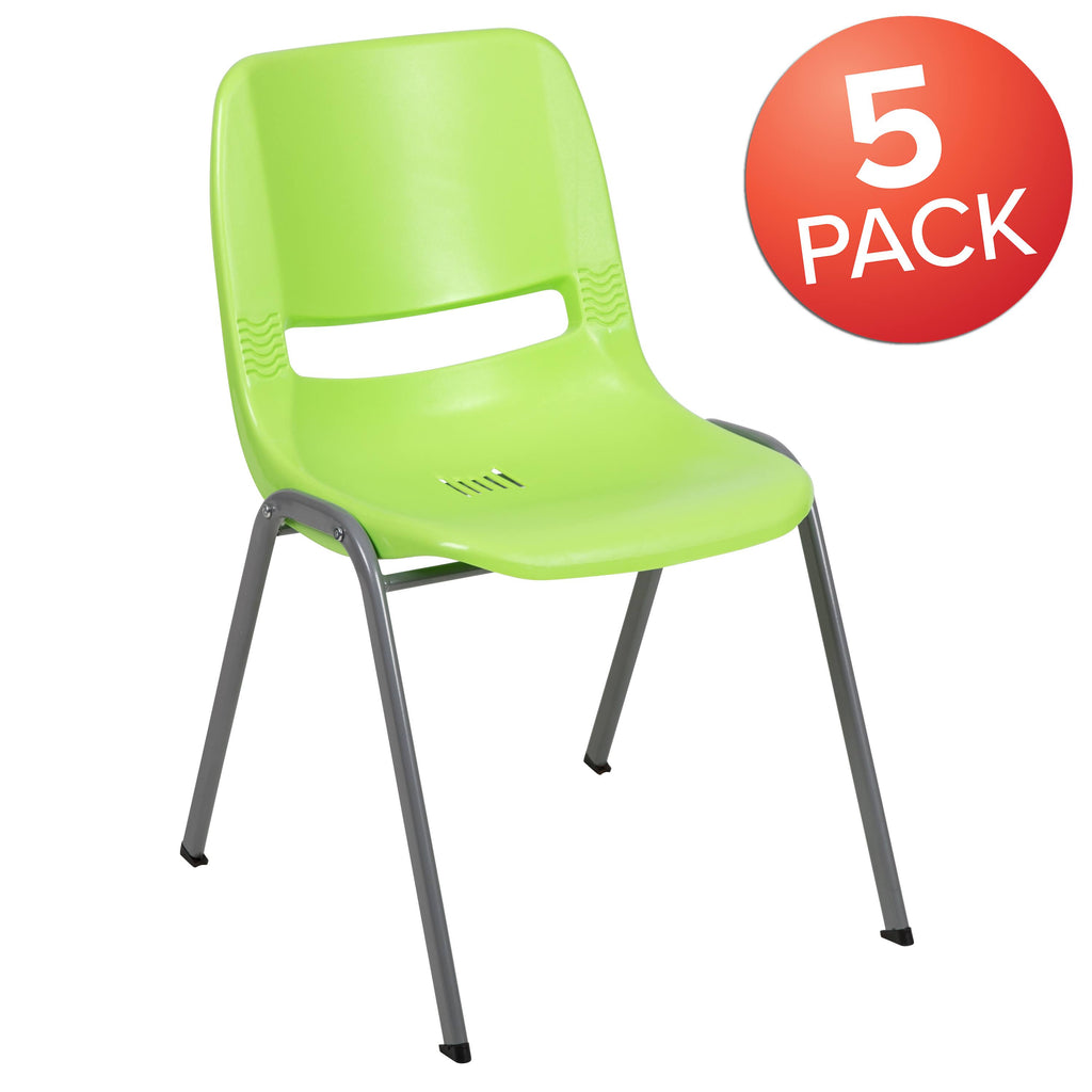White Ergonomic Shell Stack Chair with Gray Frame K439785