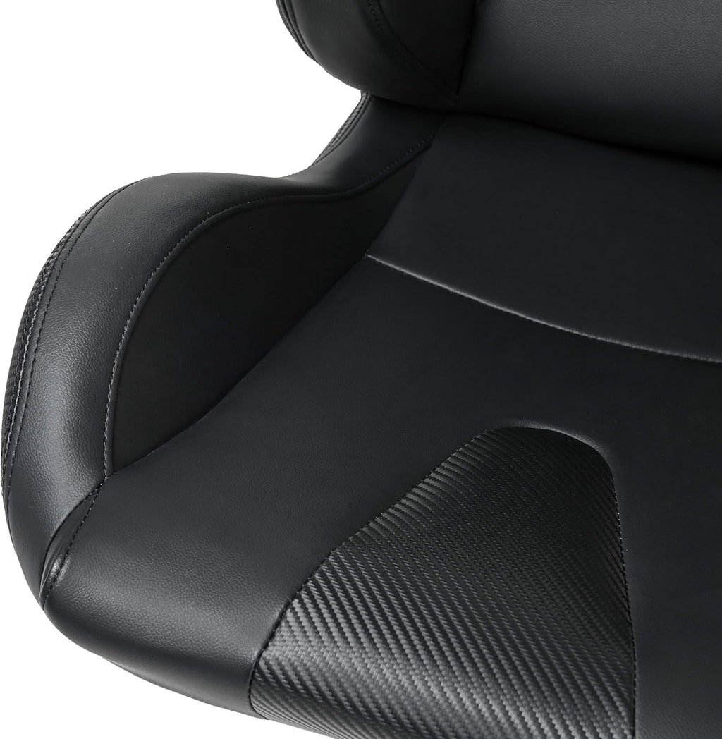 Pair of PVC Leather Racing Bucket Seats with Dual Sliders, Black F416