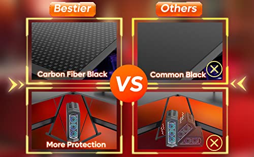 Carbon Fiber Black L Shaped Gaming Desk with LED, 55 Inch R89352