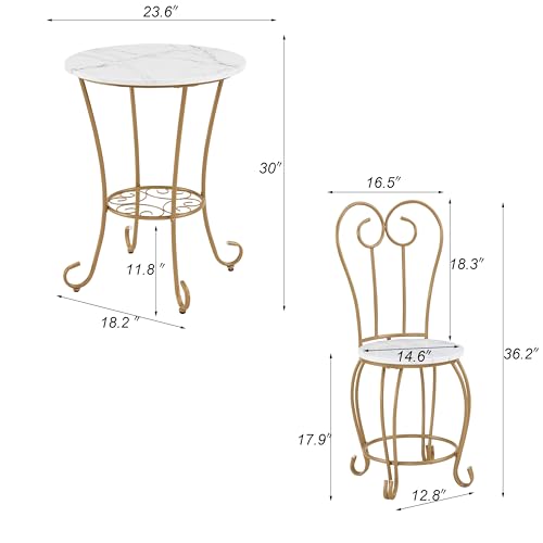 2-Piece Bistro Dining Set with Marble-Look Tabletop and Gold Metal Frame B969593