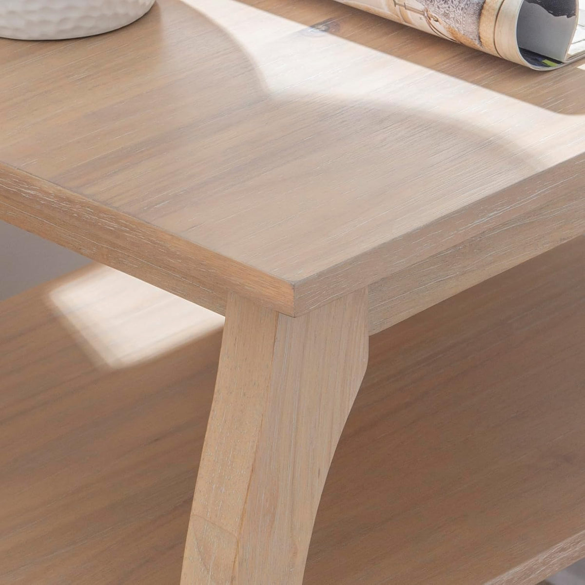 Natural Wooden Side Table with Curved Legs and Two Display Shelves D5472