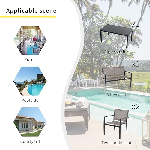 4 Pieces Patio Furniture Set with Glass Coffee Table R455596