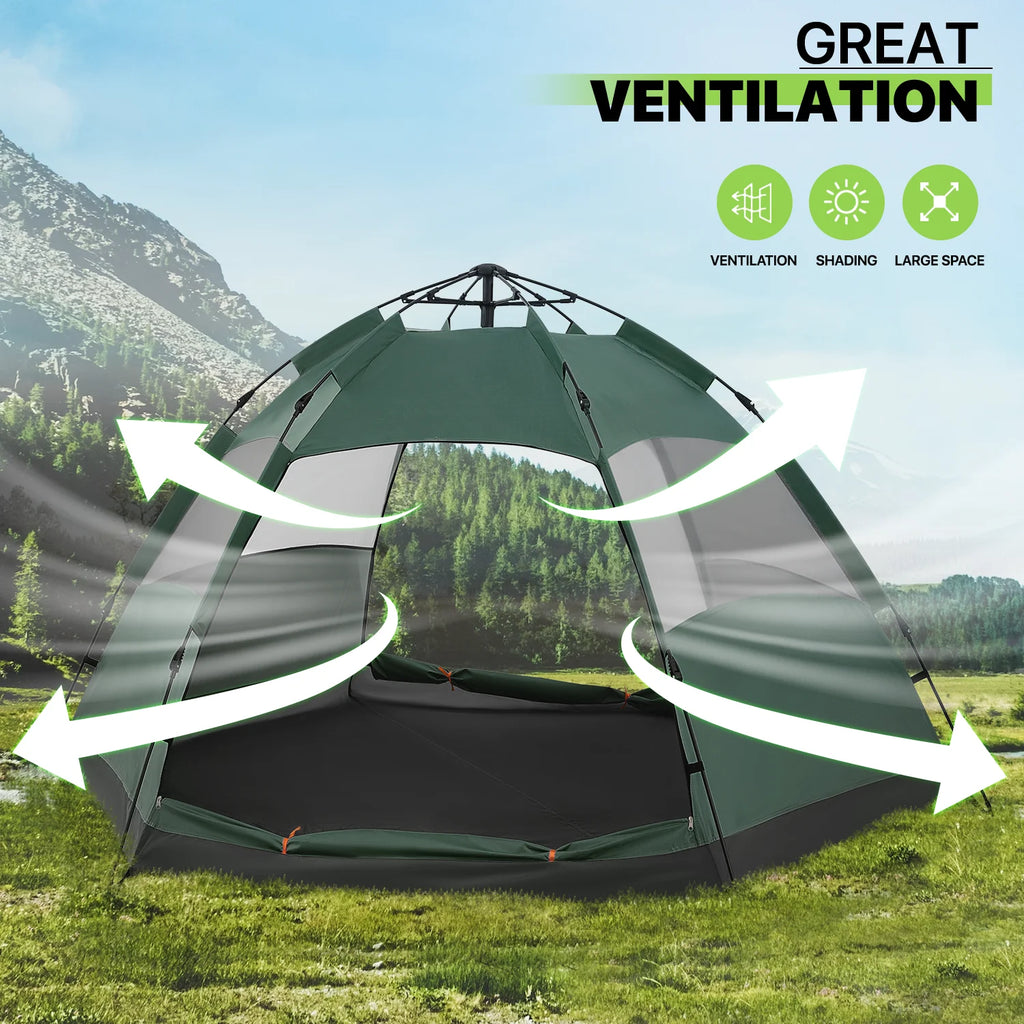 Large 4 Person Double Layer Camping Tent with Carry Bag, Green O715