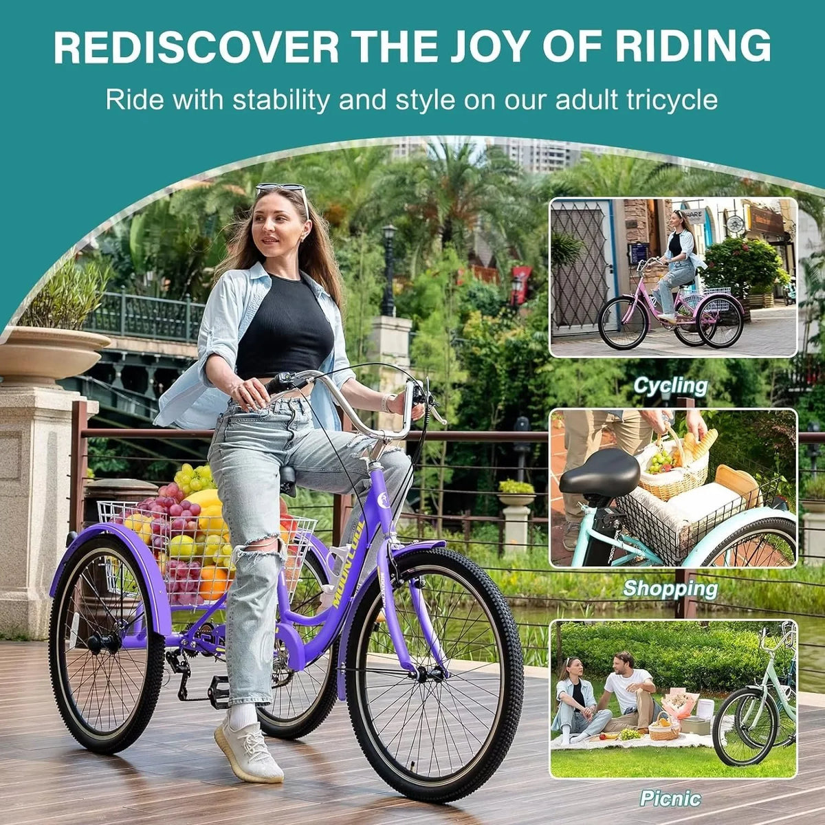 7 Speed Adult Tricycle with Basket & Dual Braking System R415