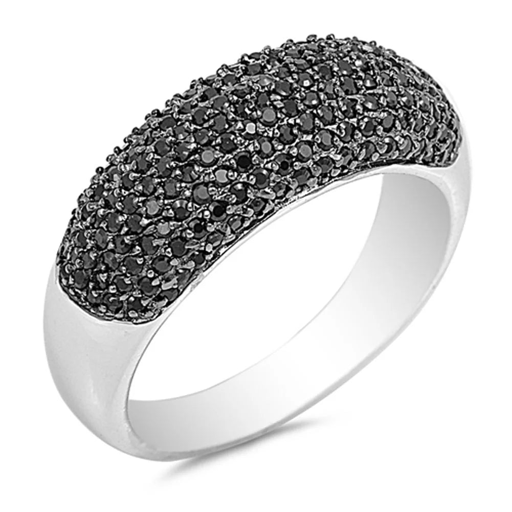 Black Cubic Zirconia Micro Pave Ring .925 Sterling Silver Band Size 7 N784