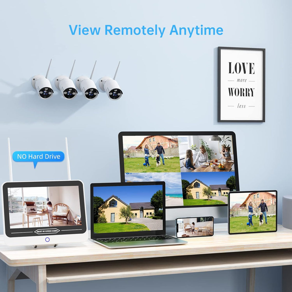 3MP Wireless Security Camera System with 12" Monitor, 8CH NVR Kit, 4Pcs Outdoor Indoor IP Cameras J9504