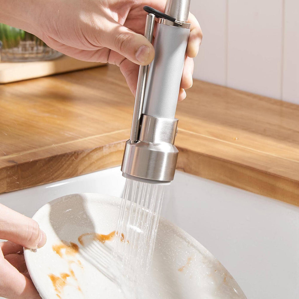 Nickel Pull Down Kitchen Faucet with Spring Spout I662855