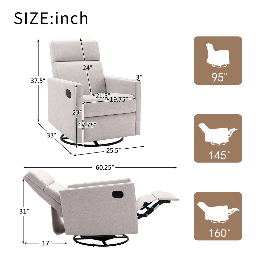 Tan Upholstered Swivel Recliner Chair X359