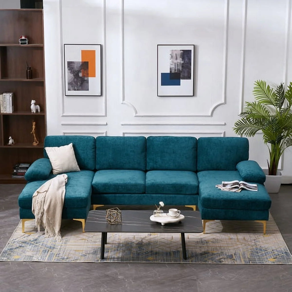 Convertible Sectional Sofa Couch U-Shaped Sleeper Sofa 4-Seat Dark Blue M294258