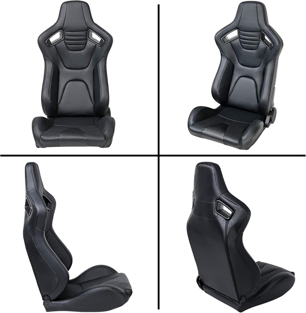 Pair of PVC Leather Racing Bucket Seats with Dual Sliders, Black F416