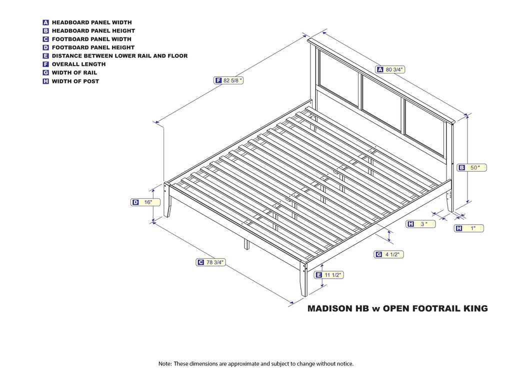 King Solid Wood Platform Bed with Panel Headboard in Grey J382