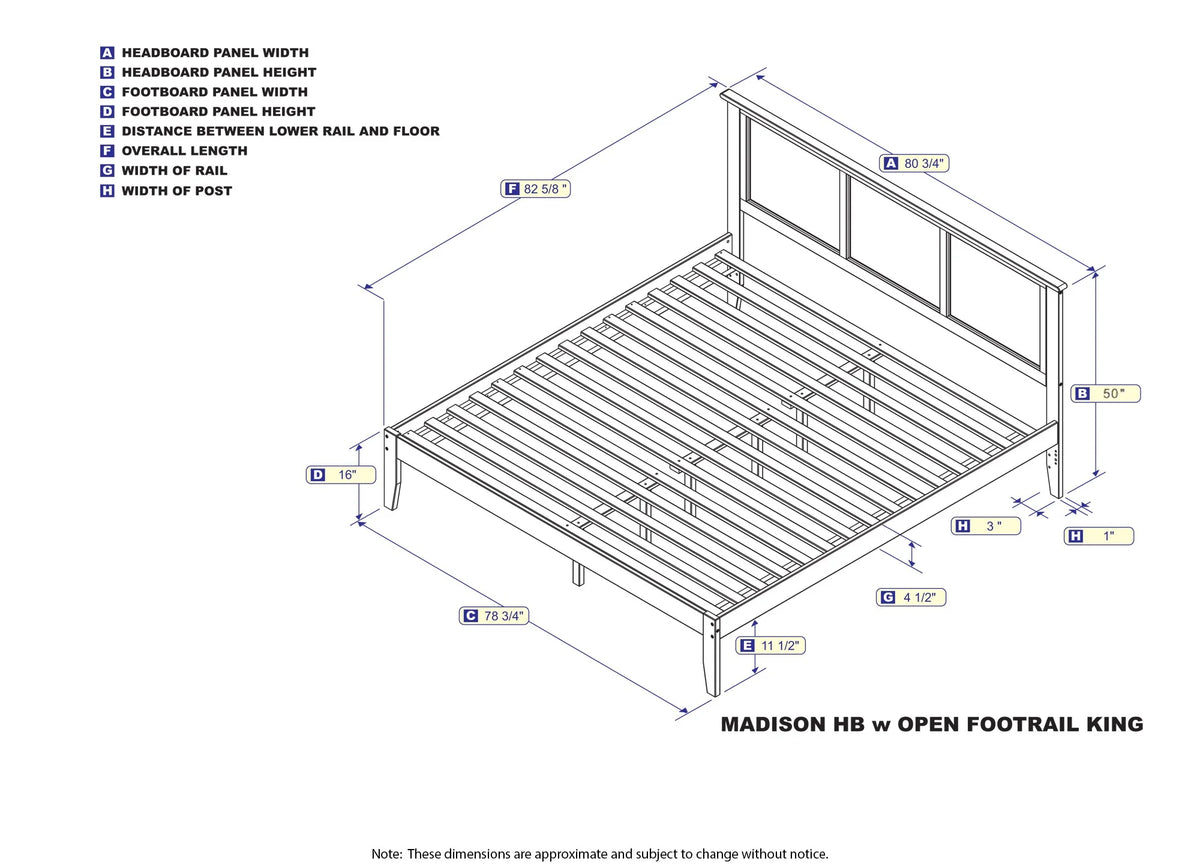 King Solid Wood Platform Bed with Panel Headboard in Grey J382