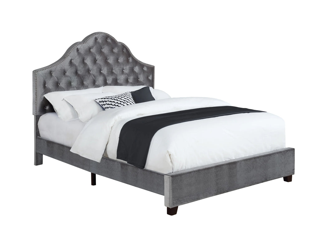 Grey Upholstered Eastern King Bed with Arched Headboard W7587