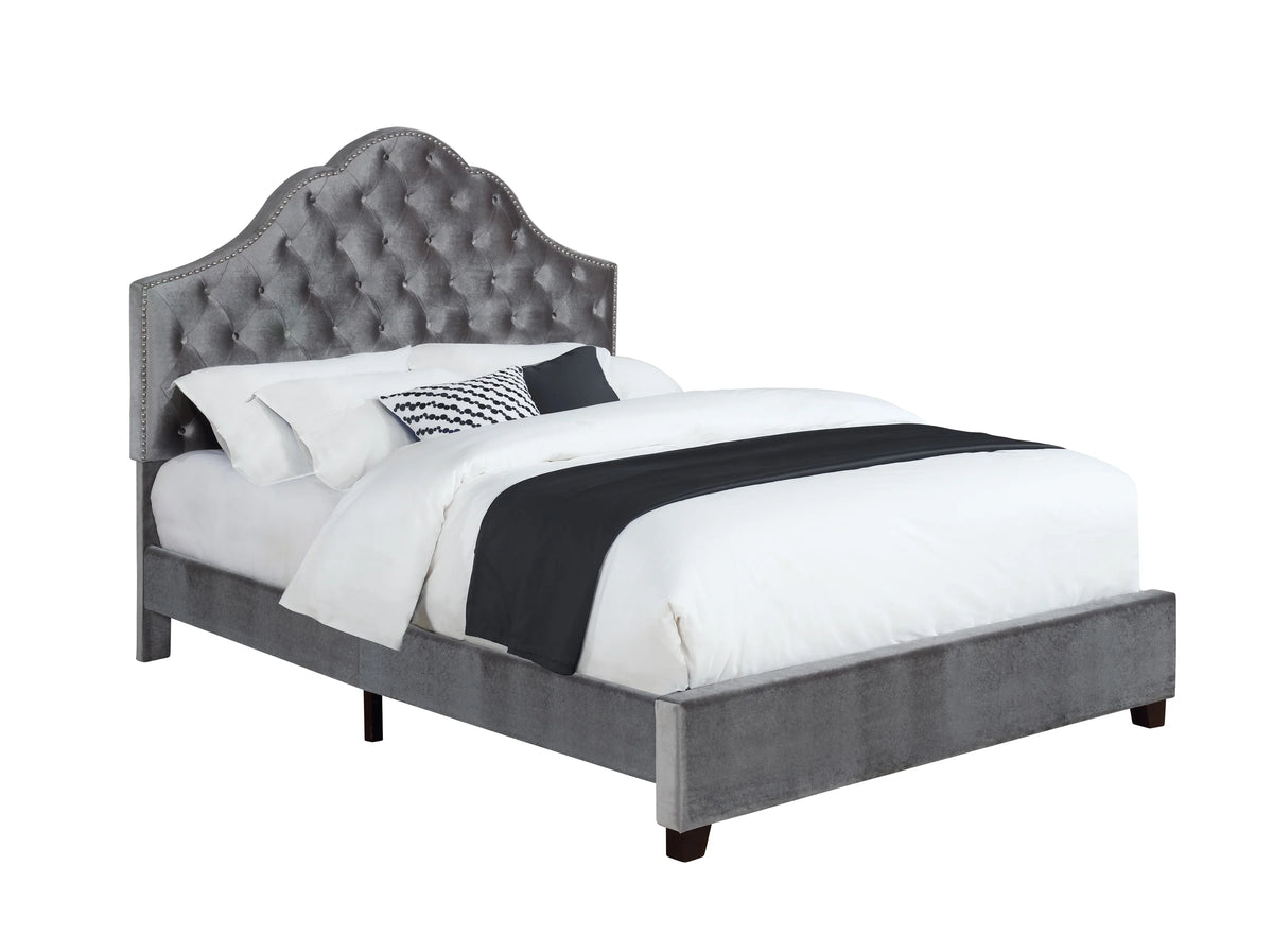 Grey Upholstered Eastern King Bed with Arched Headboard W7587