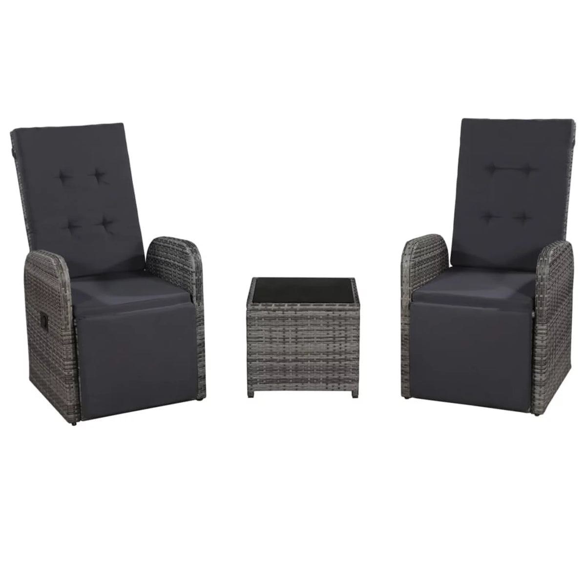 3 Piece Bistro Set with Cushions Poly Rattan Gray W537275