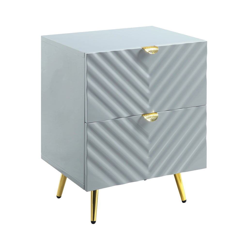 Gray High Gloss 2 Drawer Nightstand L430989