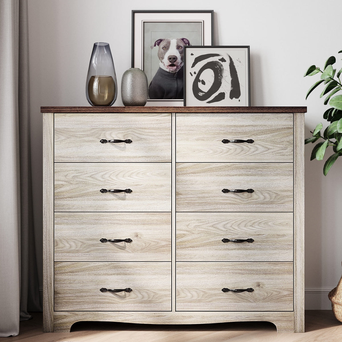 Black 6 Drawer Double Dresser J9851