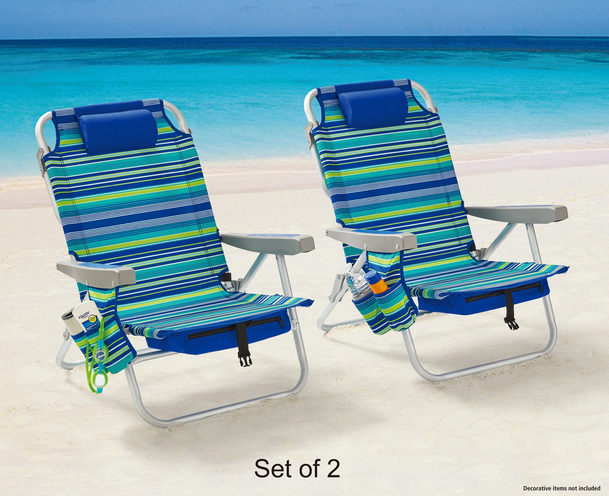 2-Pack Lay-Flat Backpack Chair Blue & Green Stripe Q6831