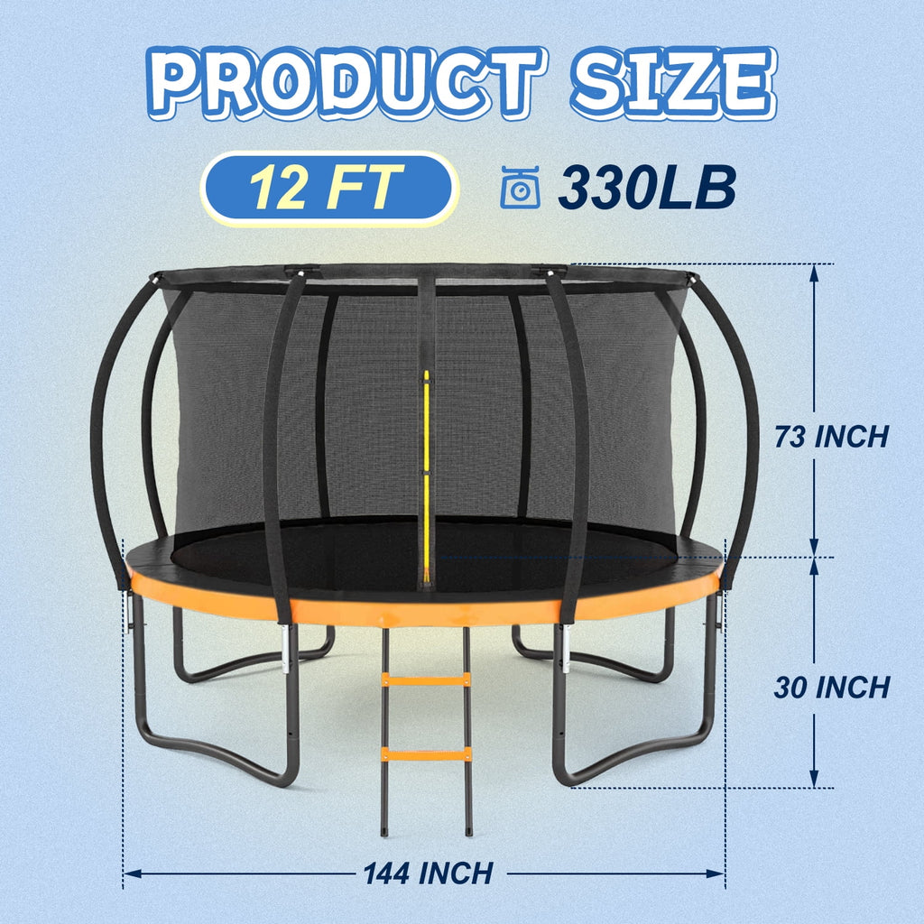 12 FT Outdoor Trampoline with Safety Fence Net, Ladder, PVC Spring Cover Pad R7620