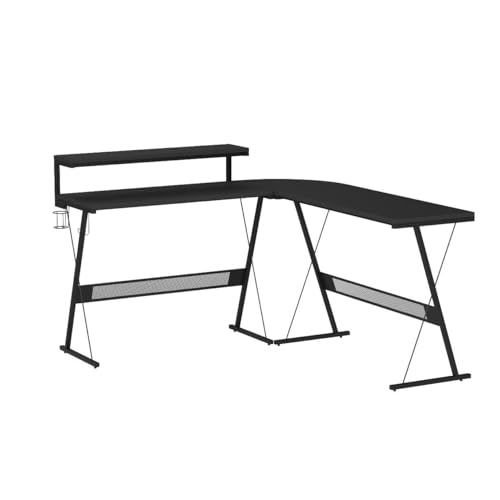 Carbon Fiber Black L Shaped Gaming Desk with LED, 55 Inch R89352