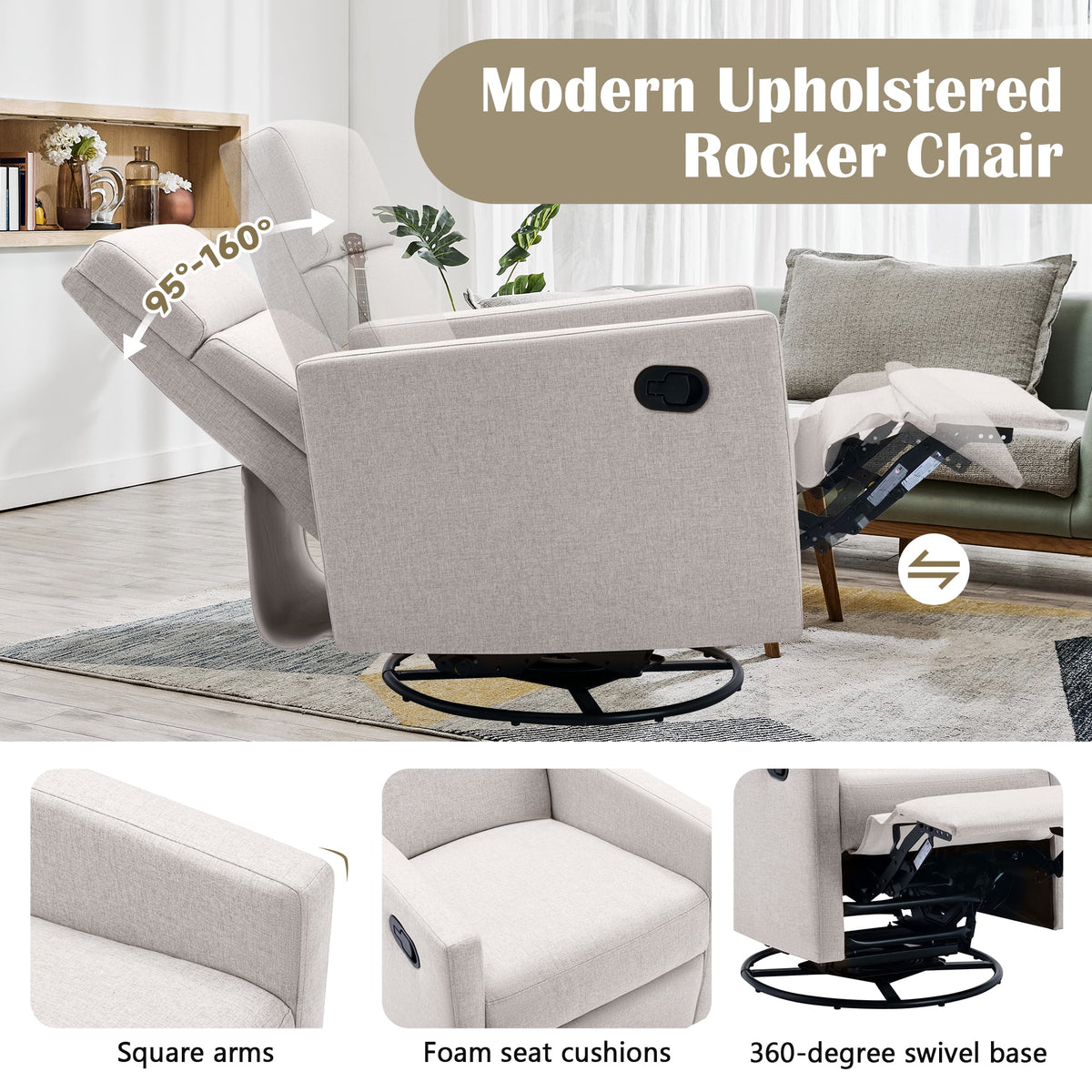 Tan Upholstered Swivel Recliner Chair X359