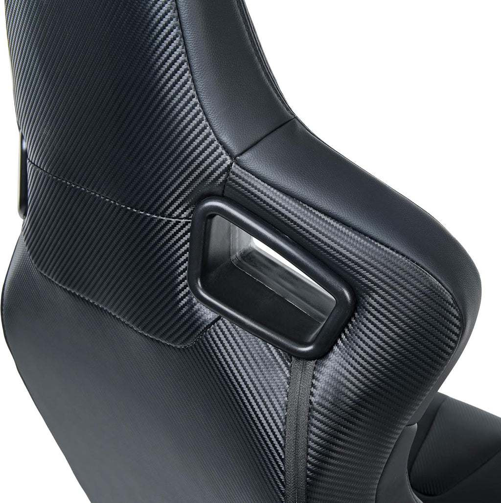 Pair of PVC Leather Racing Bucket Seats with Dual Sliders, Black F416
