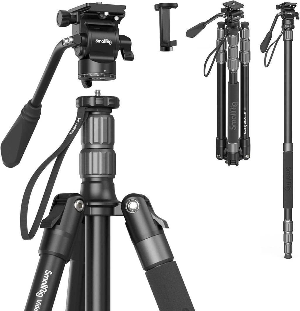 71 Video Tripod Monopod with Fluid Head, Aluminum Camera Tripod, Adjustable Height from 16.5 to 71 D1523