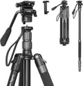 71 Video Tripod Monopod with Fluid Head, Aluminum Camera Tripod, Adjustable Height from 16.5 to 71 D1523
