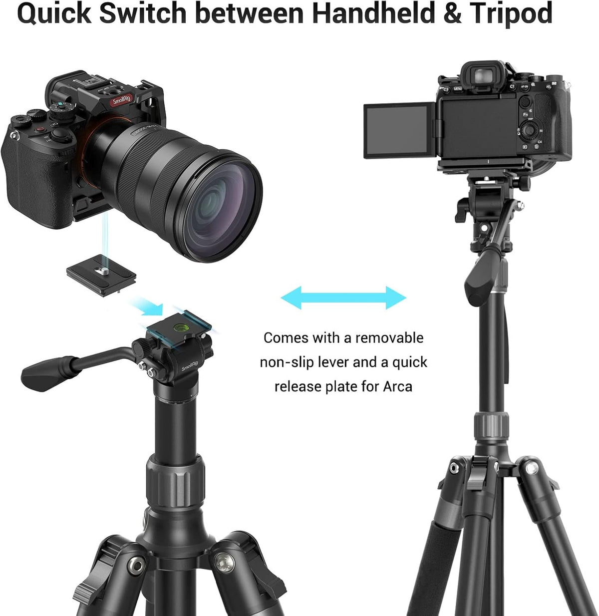 71 Video Tripod Monopod with Fluid Head, Aluminum Camera Tripod, Adjustable Height from 16.5 to 71 D1523