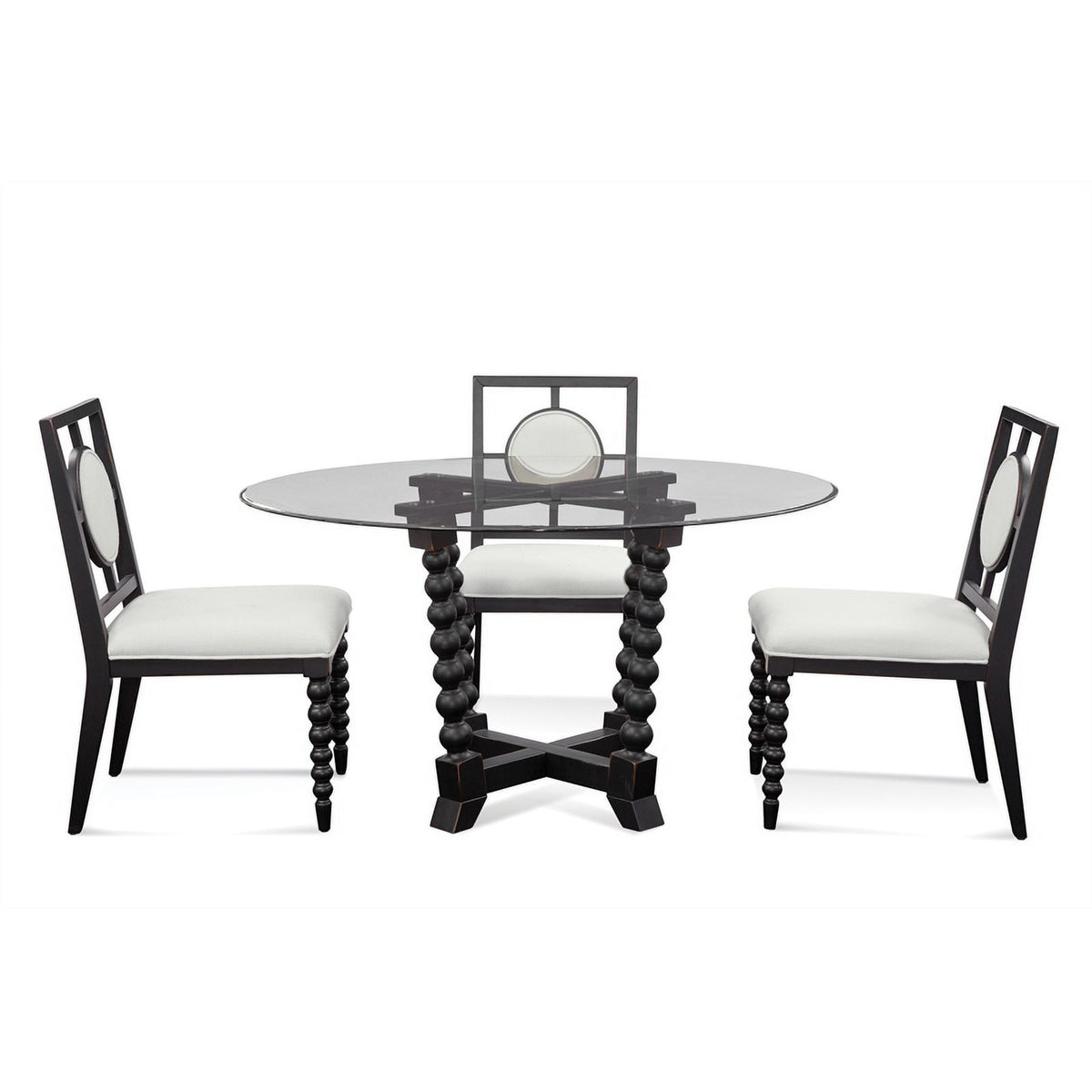 Antique Black Round Wood & Glass Dining Table J2323
