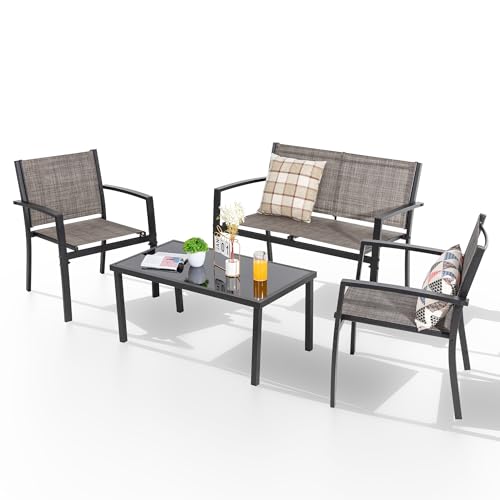 4 Pieces Patio Furniture Set with Glass Coffee Table R455596
