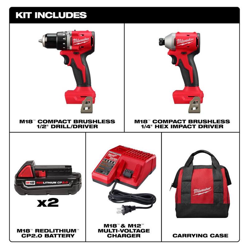 18V Lithium-Ion Brushless Cordless Compact Drill/Impact Combo Kit (2-Tool) with Oscillating Multi-Tool C64792