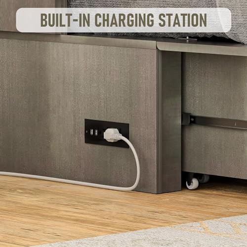 Grey Queen Size Murphy Bed with Storage Drawer H6543