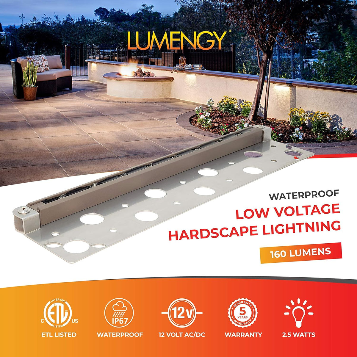 6-Pack 7 Inch 1.5W LED Hardscape Lights, IP-67 Waterproof, 12V, 2700K Y75157