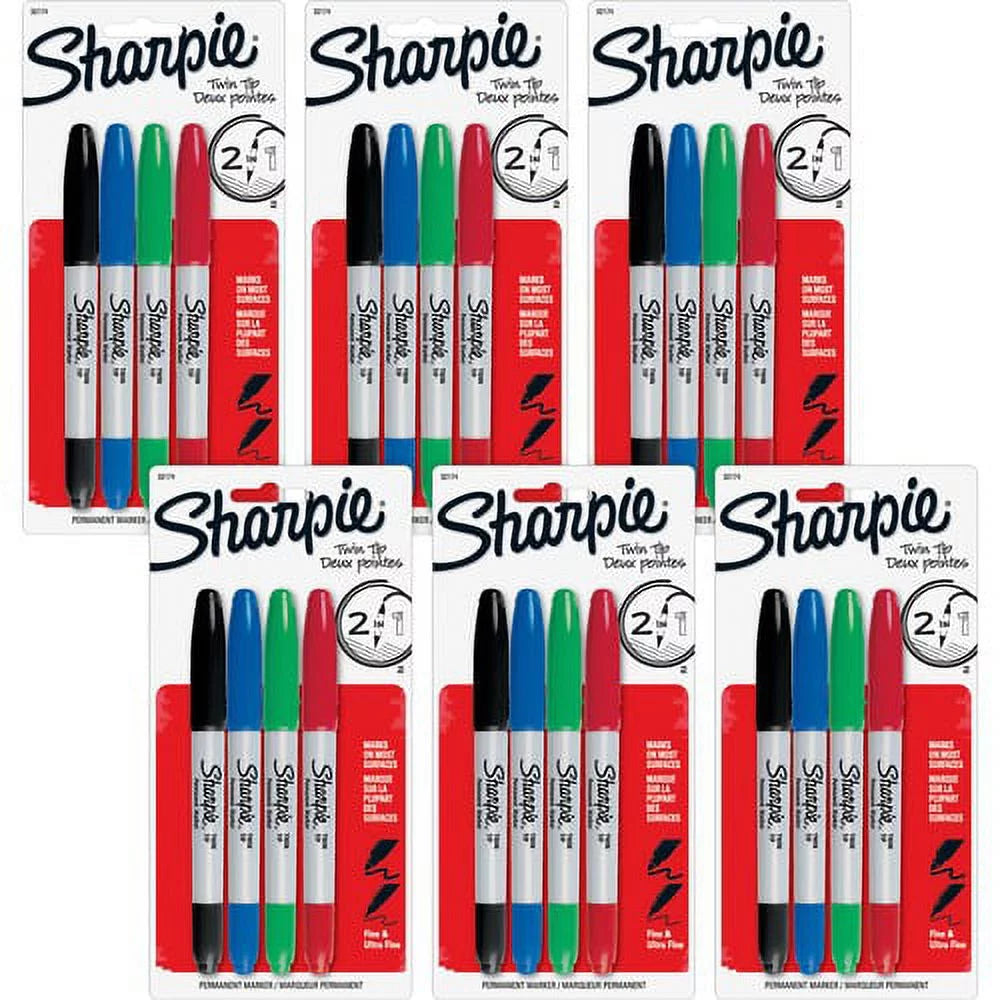 24 / Bag Permanent Markers, Ultra Fine, Fine Point, 0.3 mm, 1 mm, Red, Green, Blue, Black X101613