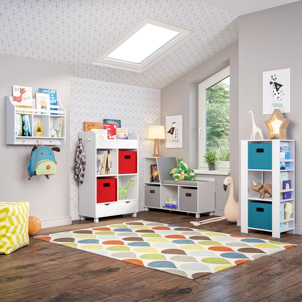 Gray Kids Storage Bench with Cubbies and 2pc Bin P619