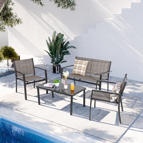 4 Pieces Patio Furniture Set with Glass Coffee Table R455596