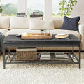 Tufted Leather Padded 2-Tier Coffee Table Ottoman R1535