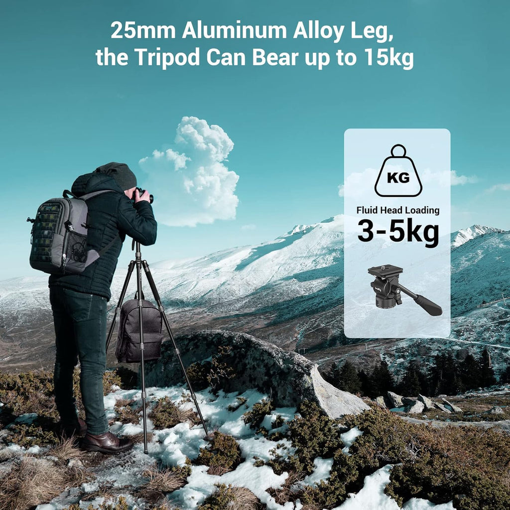71 Video Tripod Monopod with Fluid Head, Aluminum Camera Tripod, Adjustable Height from 16.5 to 71 D1523