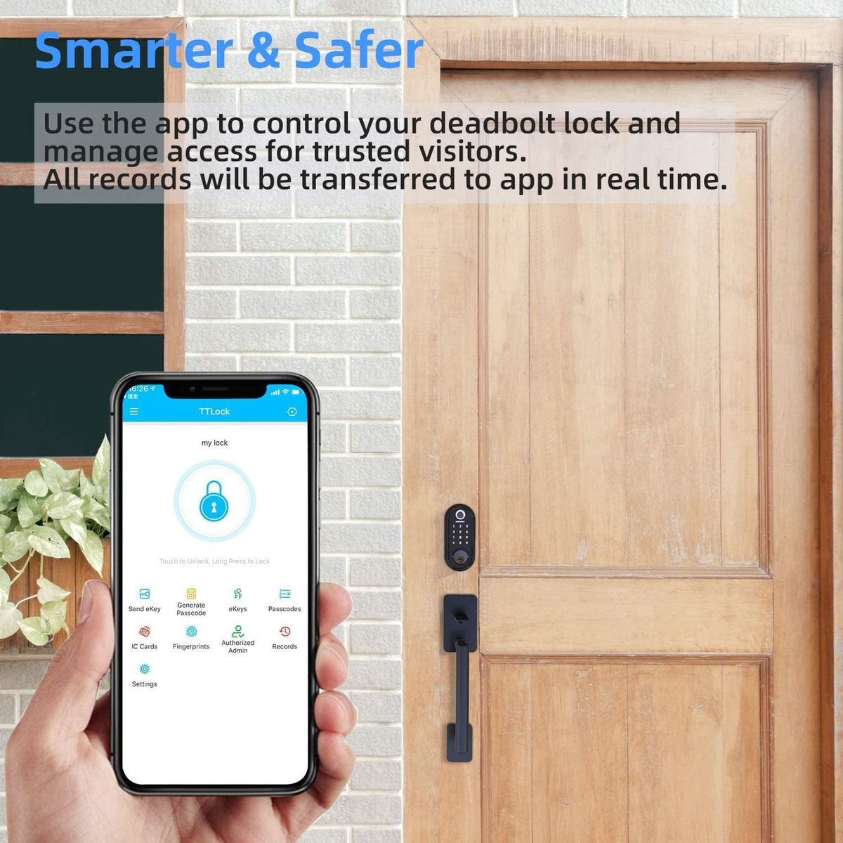Smart Lock Fingerprint Deadbolt with Touchscreen Keypad, Bluetooth ekeys, Auto Lock Keyless Entry Door Lock P96690