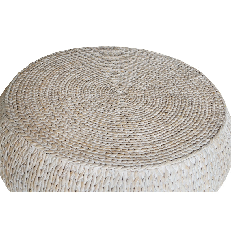 Low Round Wood Accent Table in Whitewashed C71067