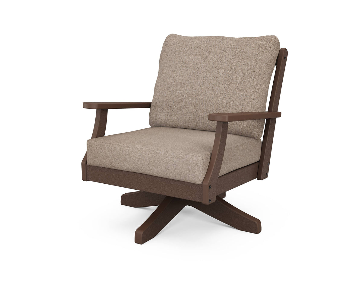 Mahogany Spiced Burlap Deep Seating Swivel Chair D908