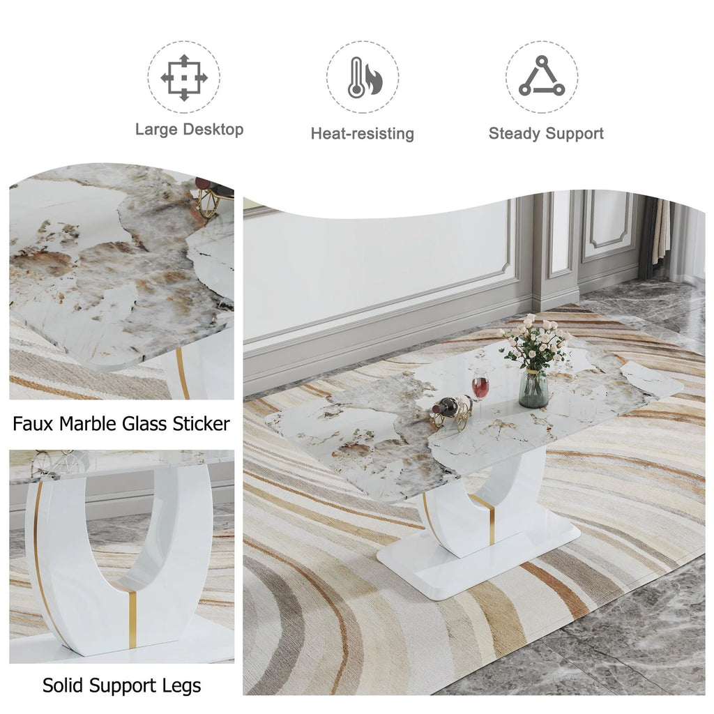 Grey 7 Piece Faux Marble Dining Table Set B113