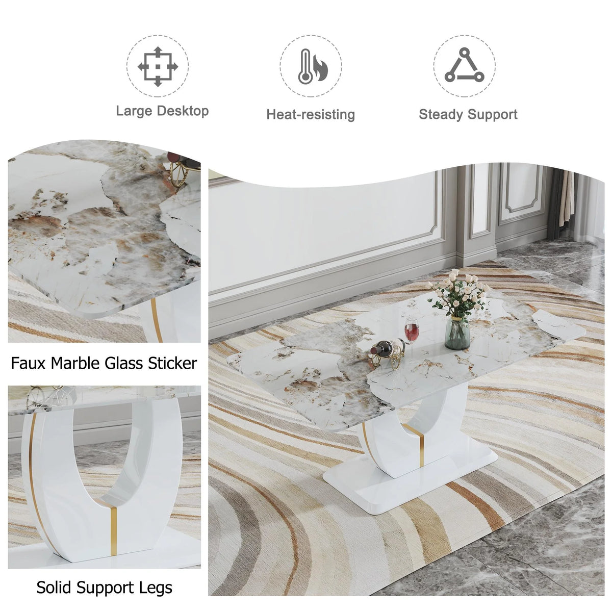 Grey 7 Piece Faux Marble Dining Table Set B113