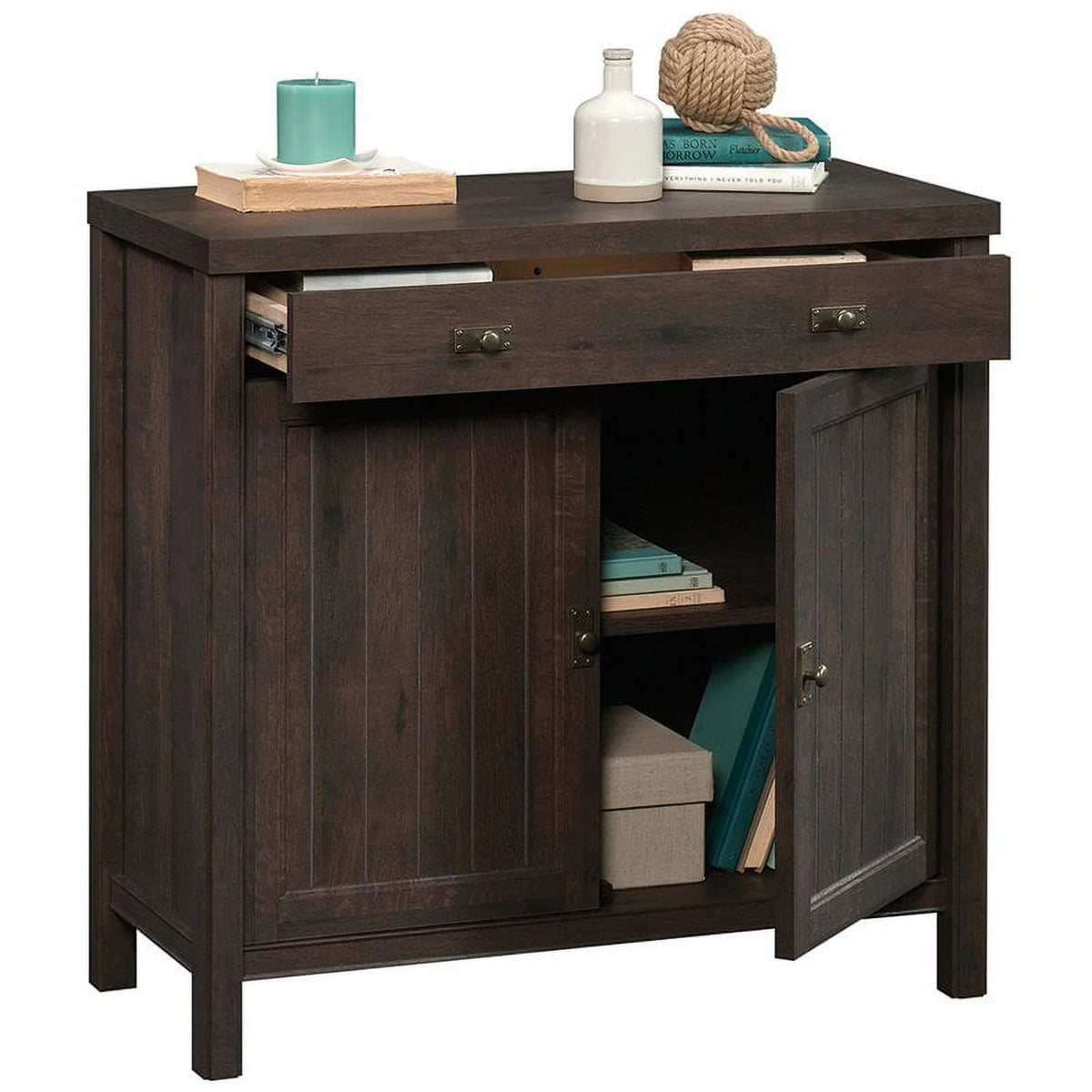 Mid-Century Wood Cabinet in Coffee Espresso Oak W840118